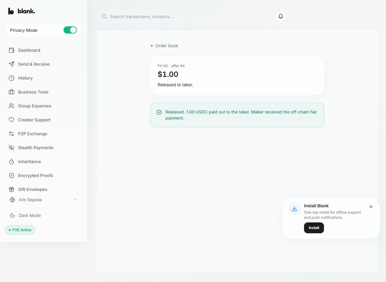 P2P Offramp release on Arbitrum Sepolia