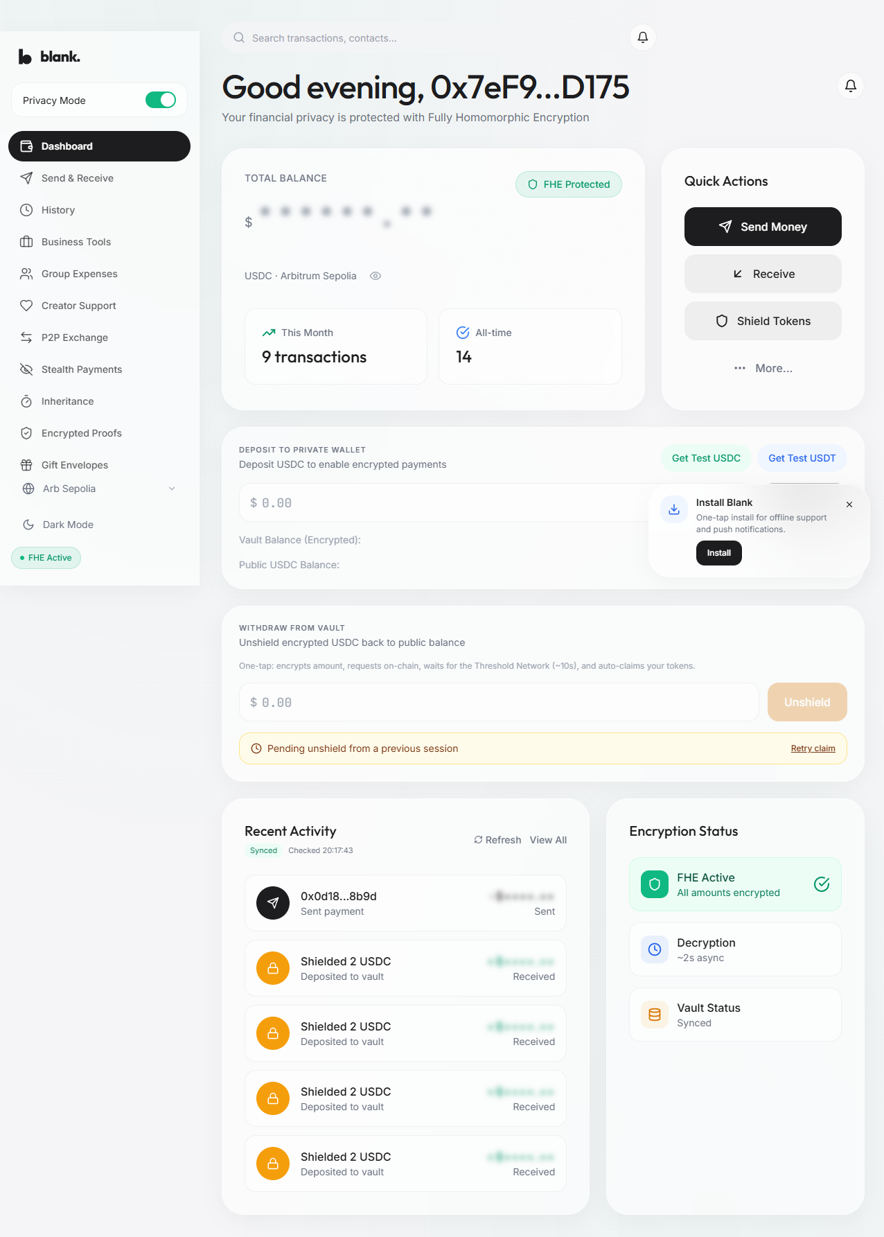 Encrypted send on Arbitrum Sepolia