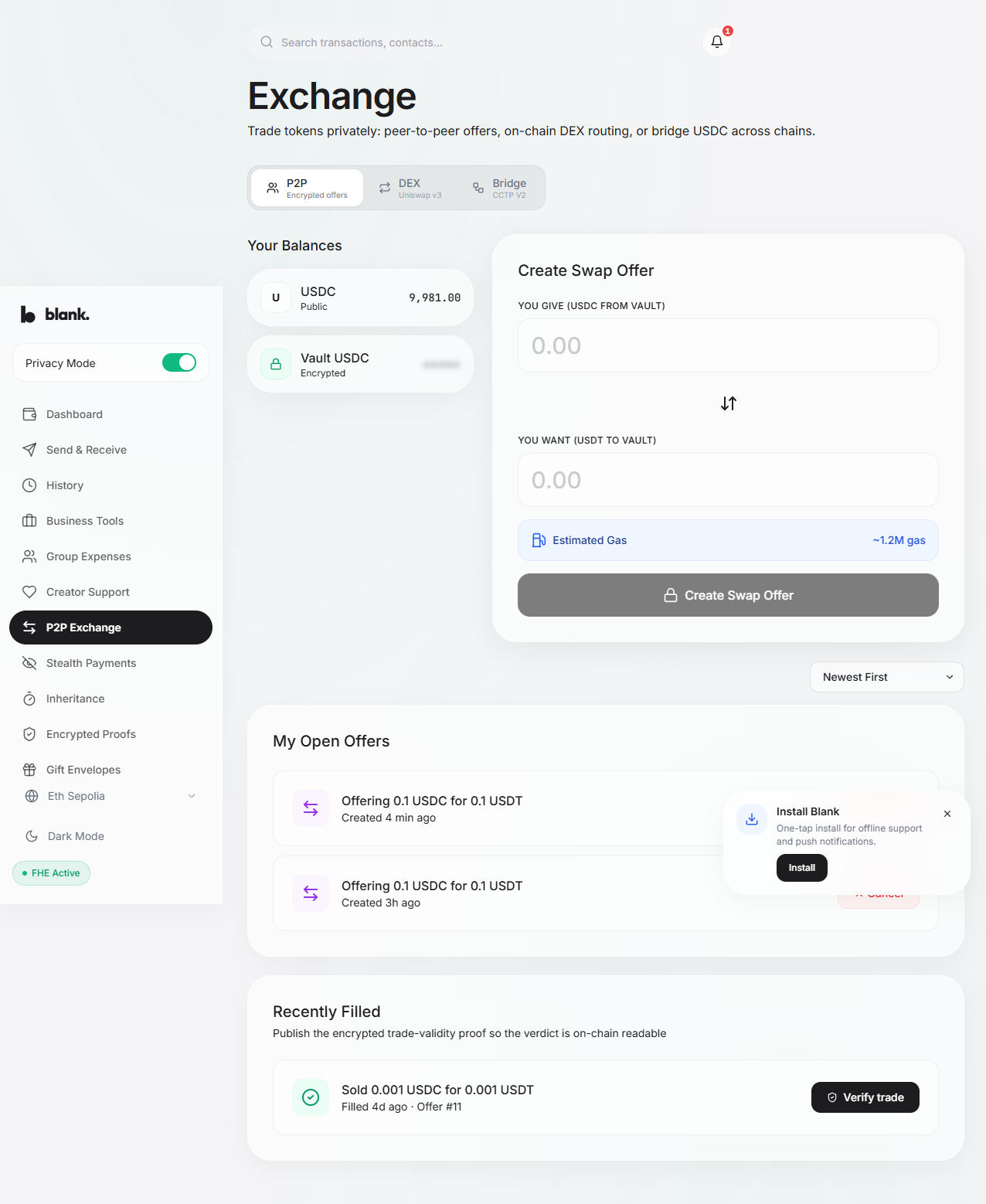 P2P offer created